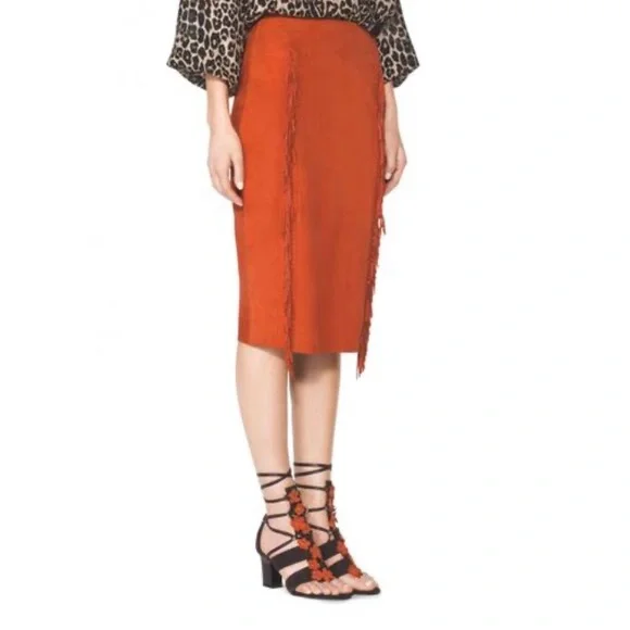 Tamara Mellon rust suede fringe skirt - Picture 4 of 11